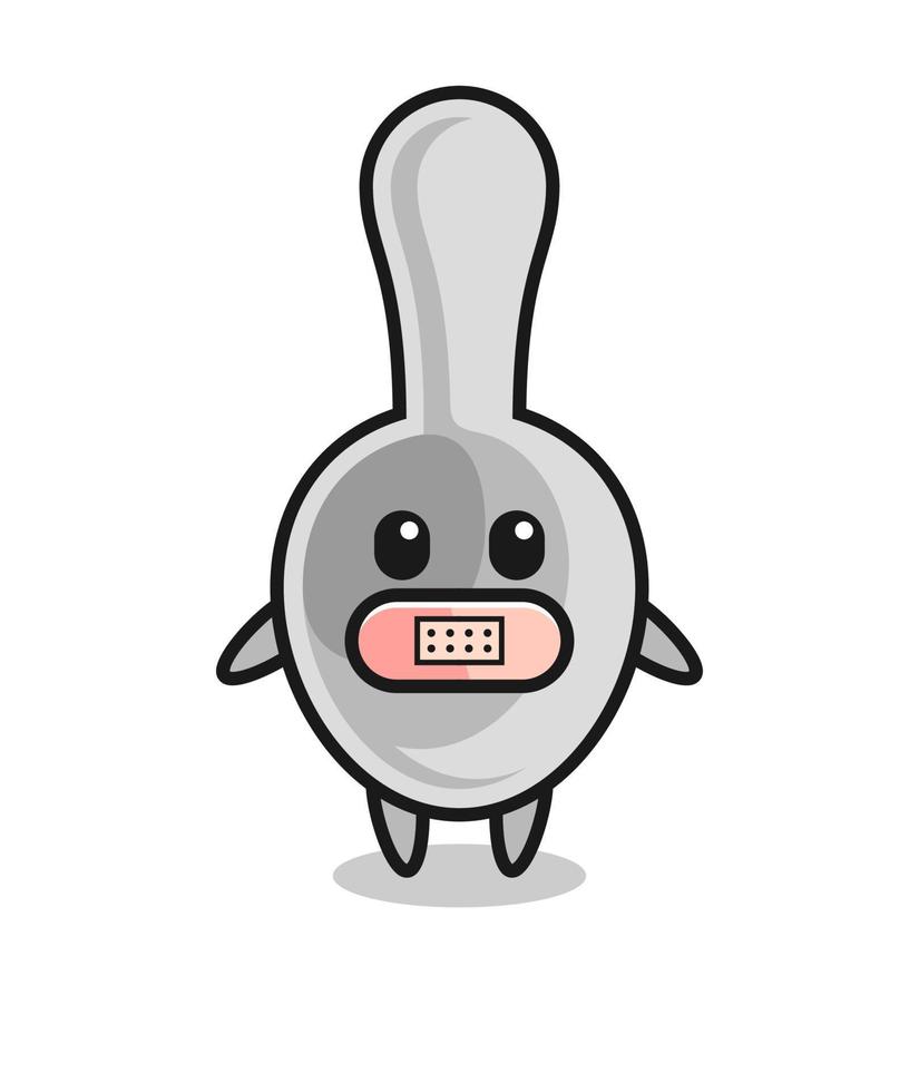 Cartoon Illustration of spoon with tape on mouth vector