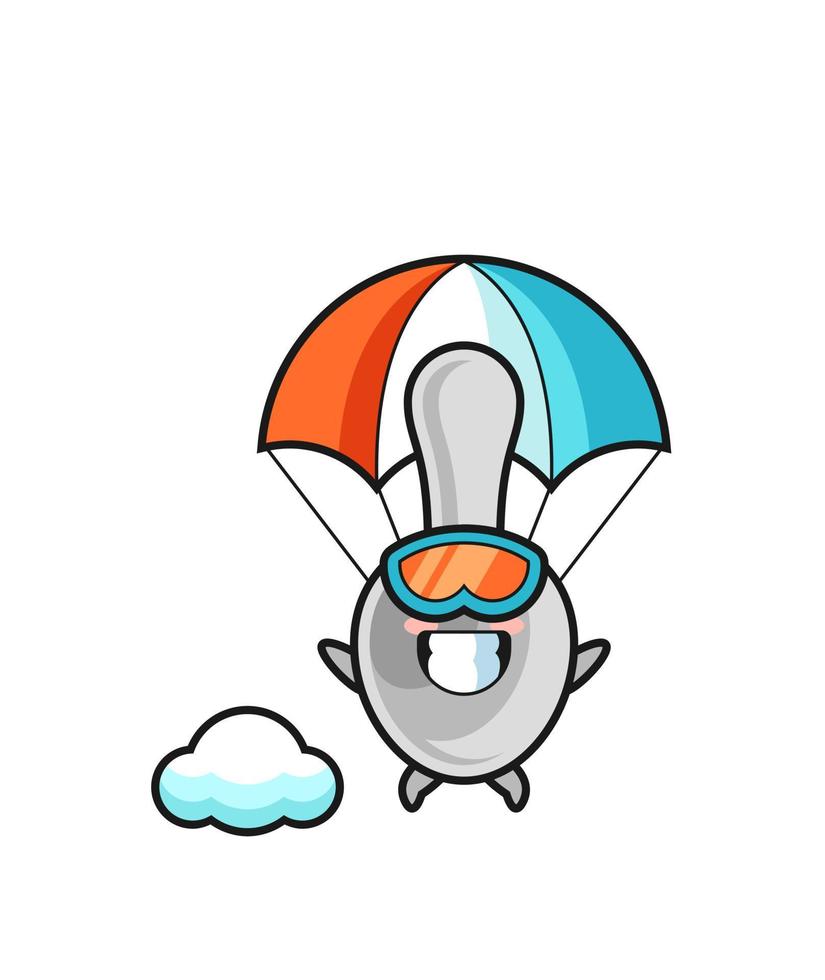 spoon mascot cartoon is skydiving with happy gesture vector