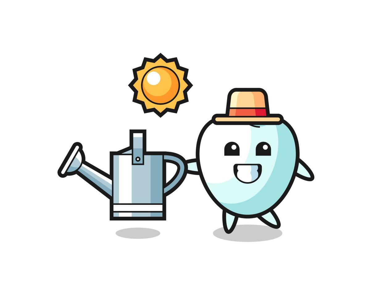Cartoon character of tooth holding watering can vector