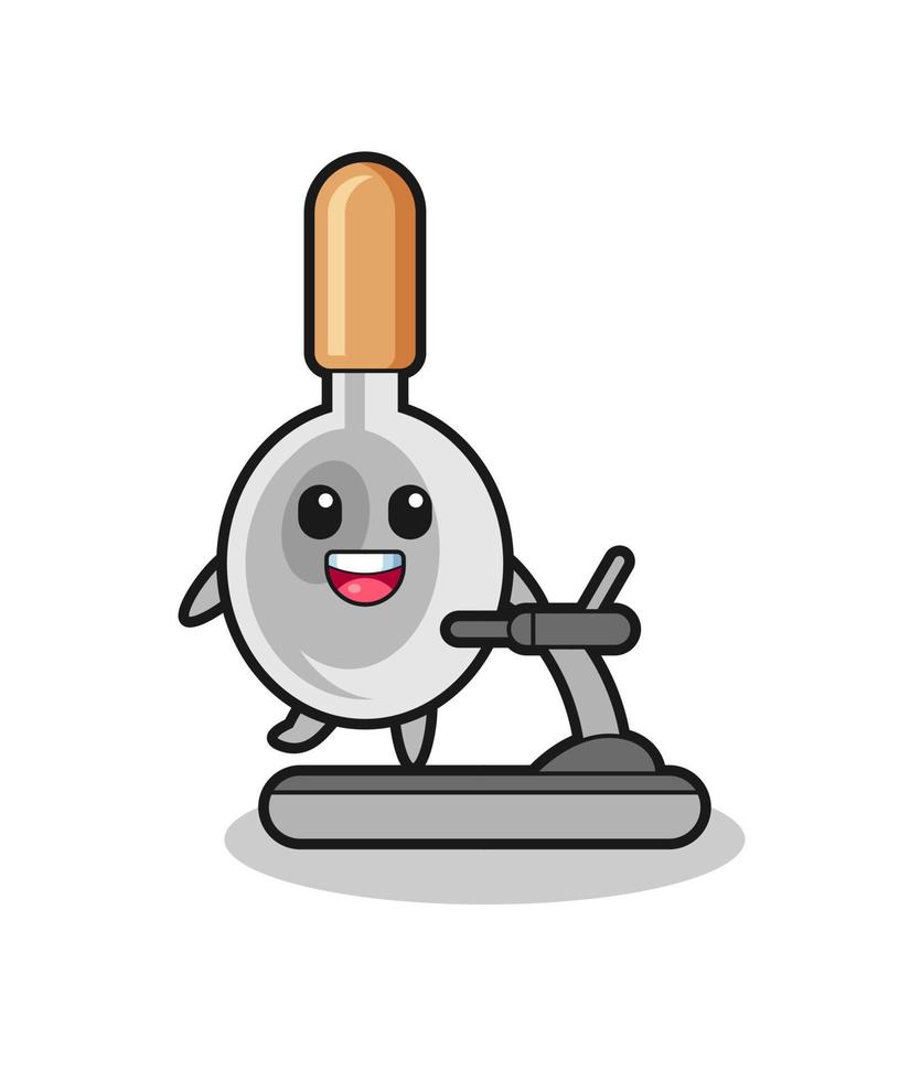 cooking spoon cartoon character walking on the treadmill vector