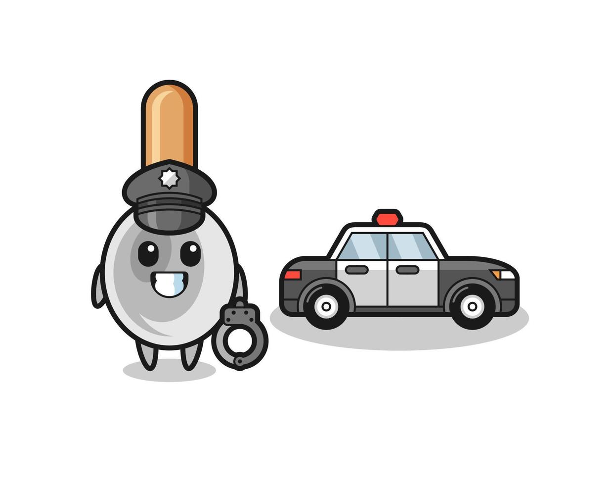 mascota de dibujos animados de cuchara de cocina como policía vector