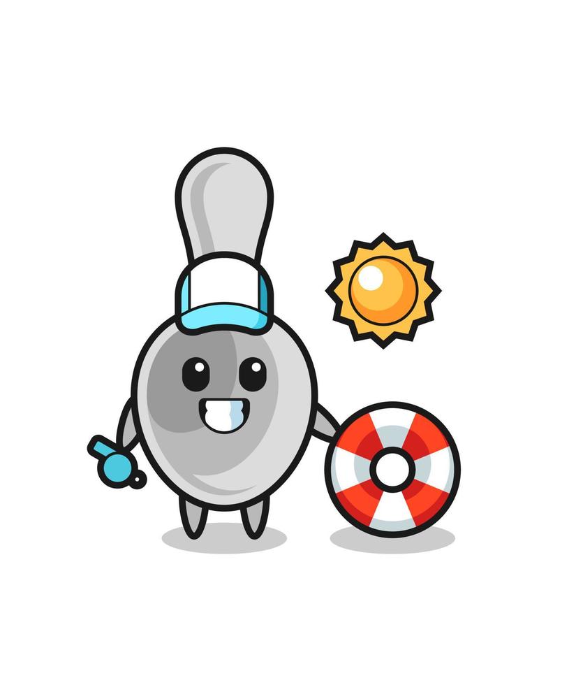 Cartoon mascot of spoon as a beach guard vector