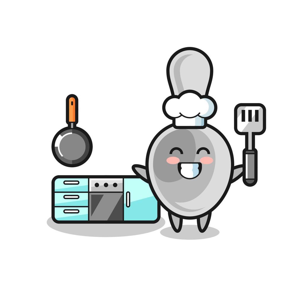 ilustración de personaje de cuchara mientras un chef está cocinando vector