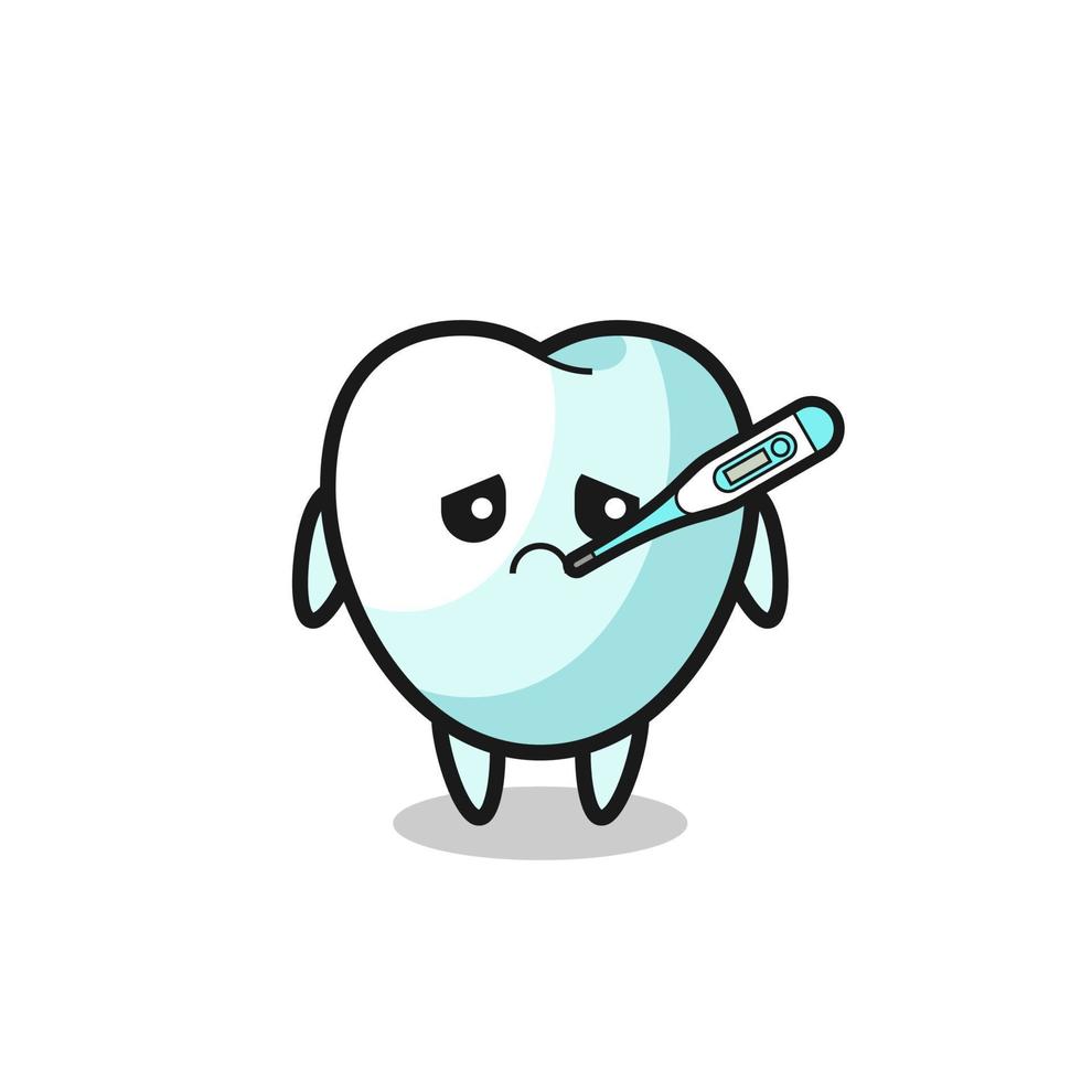 tooth mascot character with fever condition vector