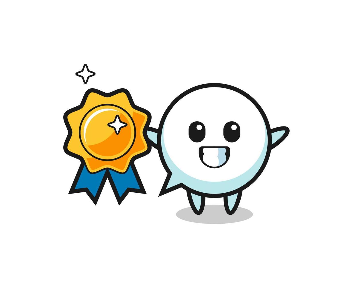 speech bubble mascot illustration holding a golden badge vector