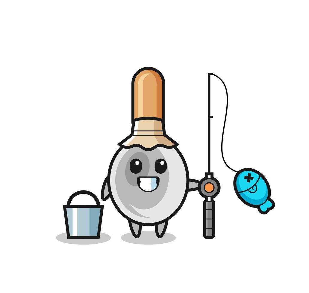 personaje mascota de la cuchara de cocina como pescador vector