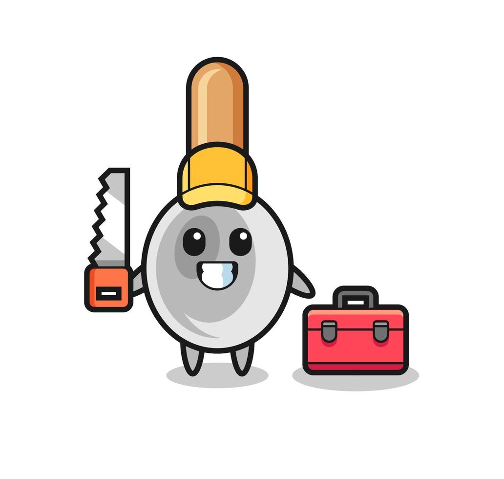 Illustration of cooking spoon character as a woodworker vector