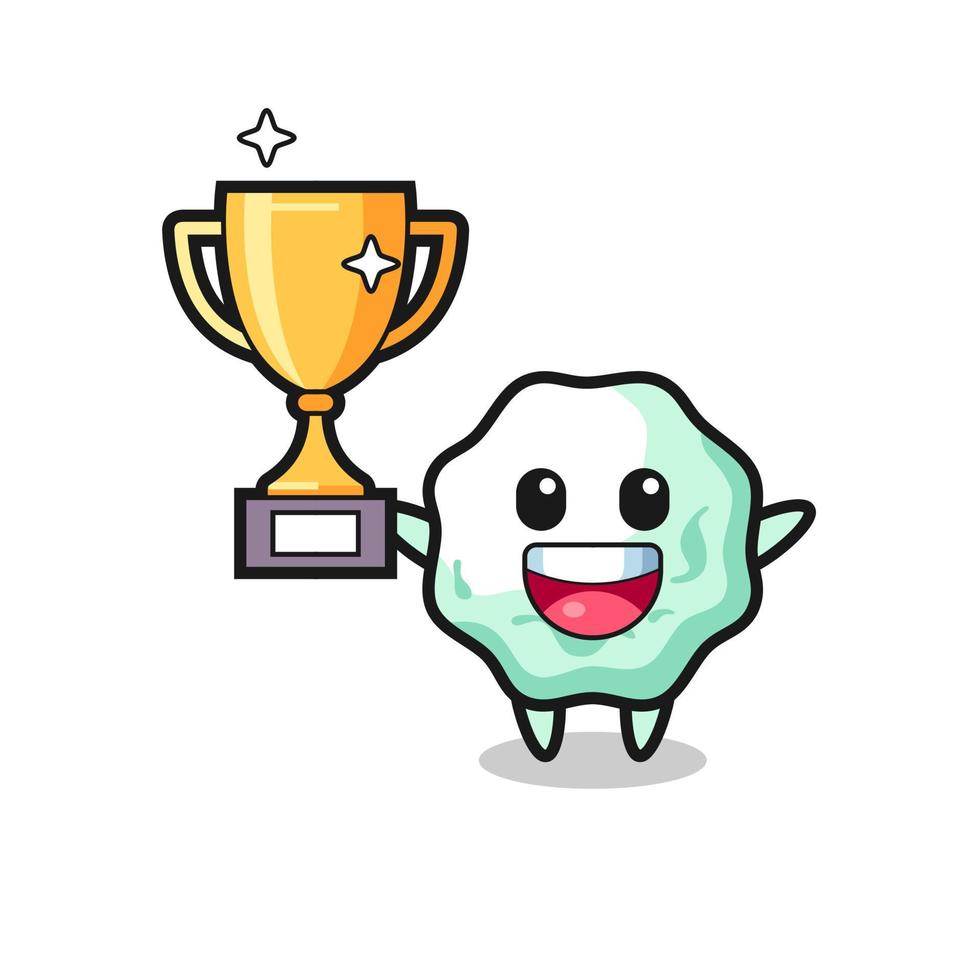 Cartoon Illustration of chewing gum is happy holding up the golden trophy vector