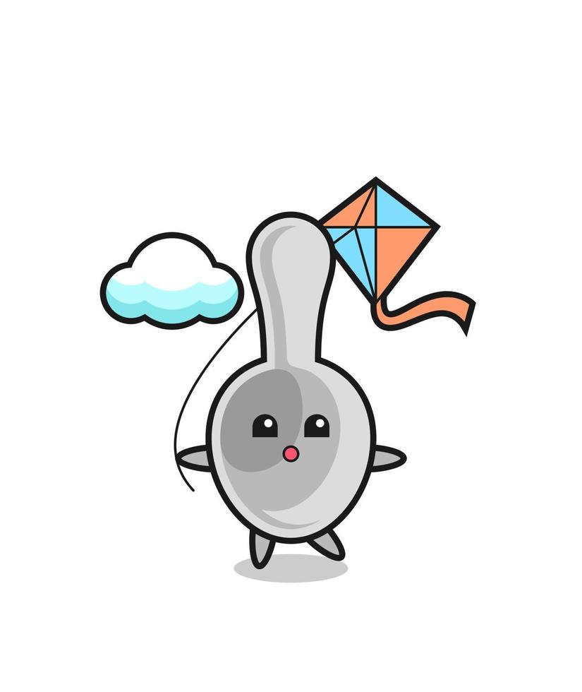 spoon mascot illustration is playing kite vector