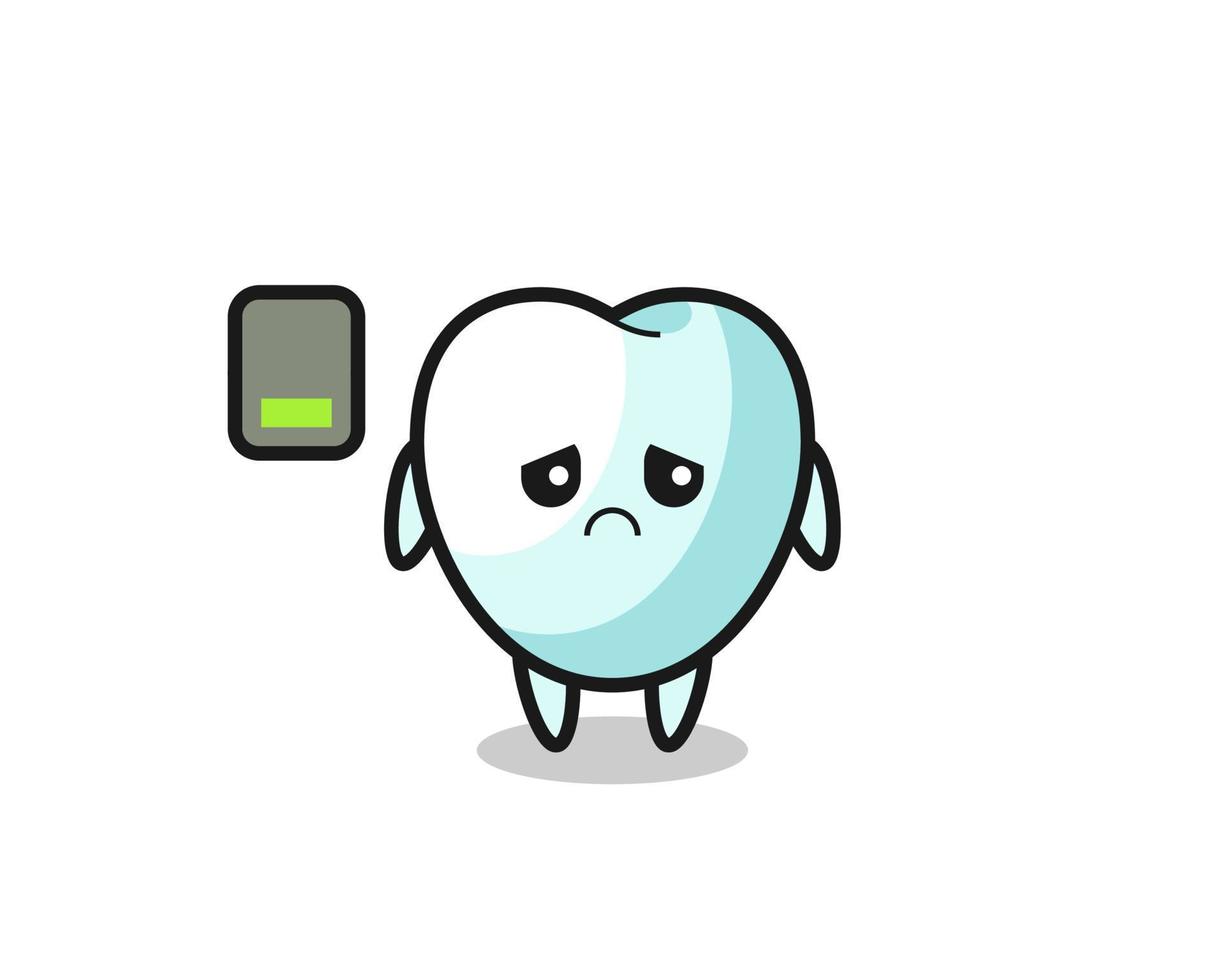 tooth mascot character doing a tired gesture vector