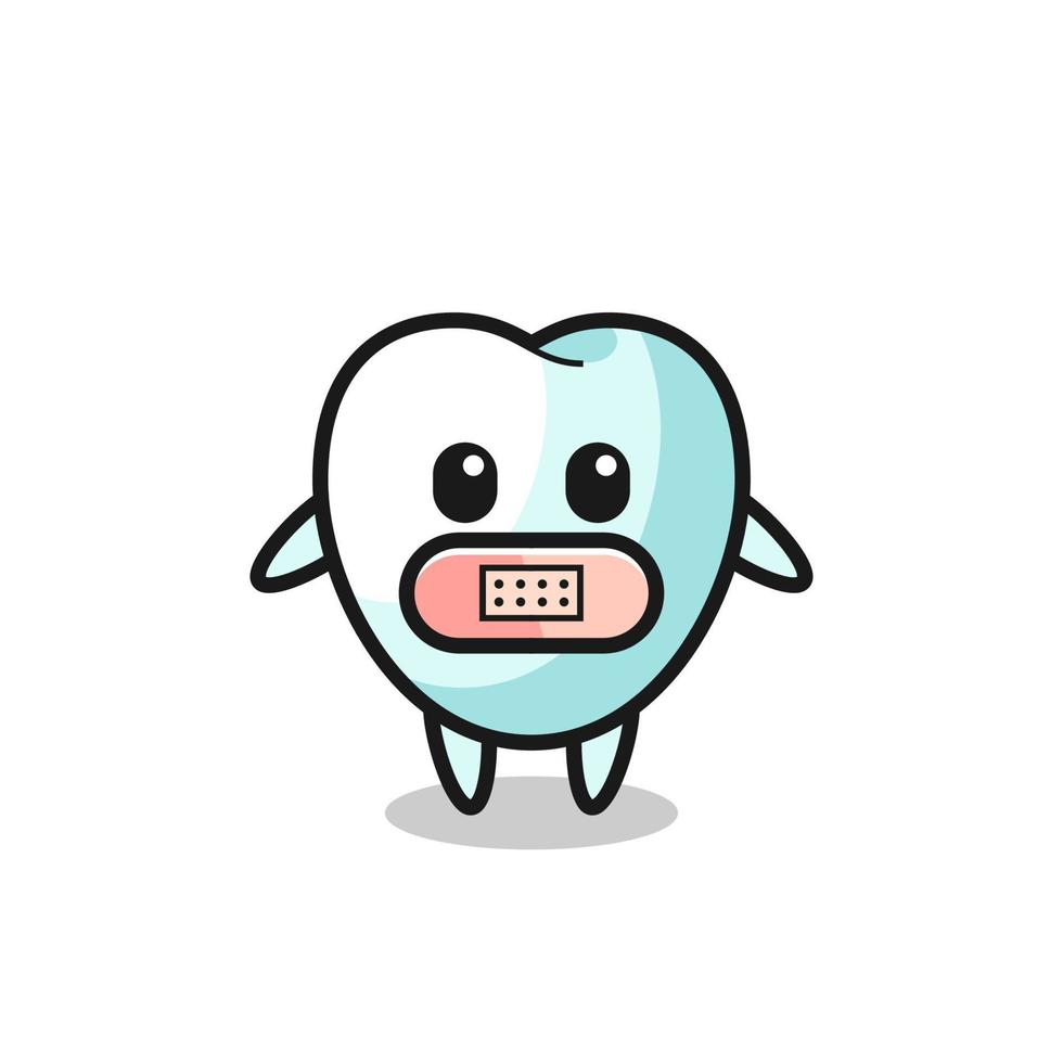 Cartoon Illustration of tooth with tape on mouth vector