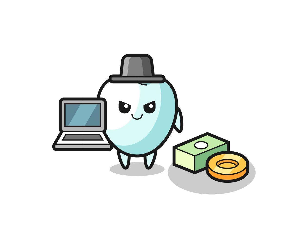 Mascot Illustration of tooth as a hacker vector