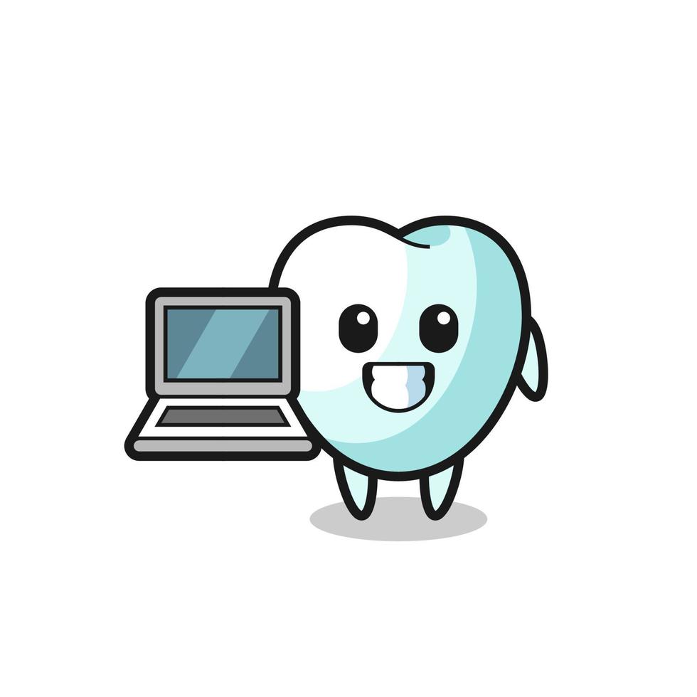 Mascot Illustration of tooth with a laptop vector