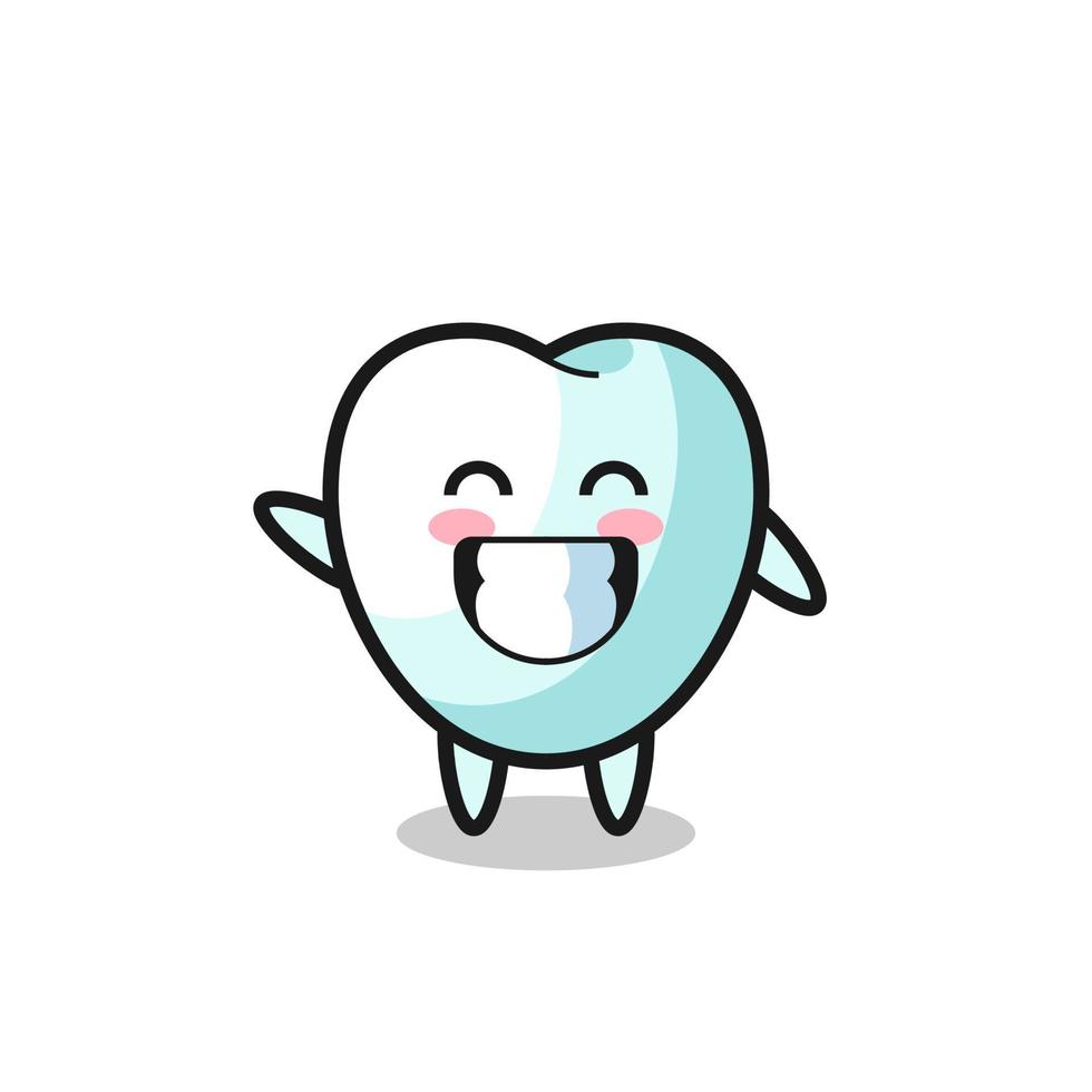 tooth cartoon character doing wave hand gesture vector