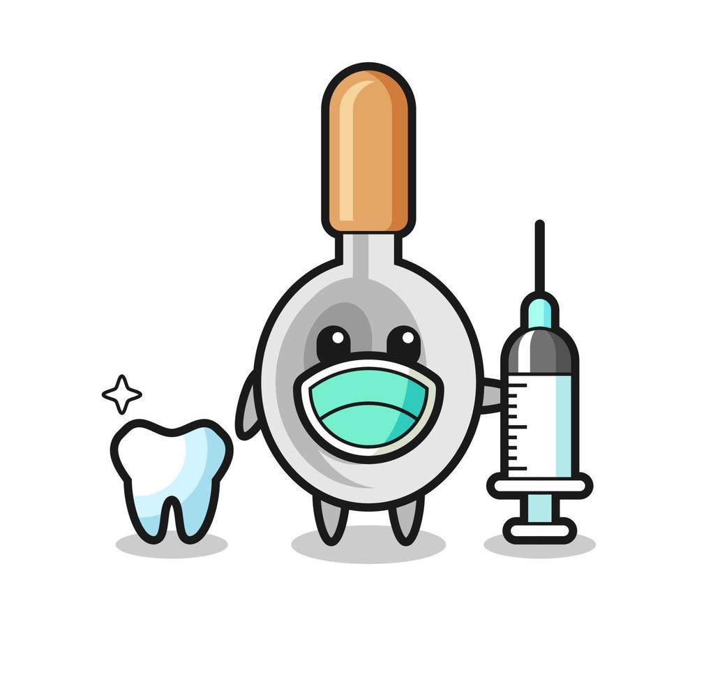 personaje mascota de la cuchara de cocina como dentista vector