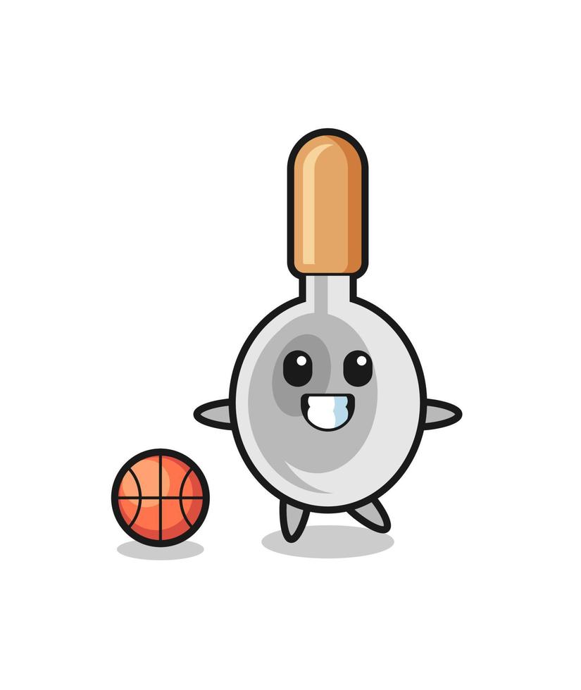 ilustración de dibujos animados de cuchara de cocina está jugando baloncesto vector