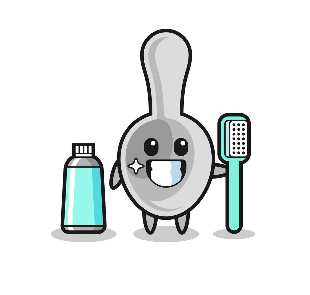 ilustración de mascota de cuchara con cepillo de dientes vector