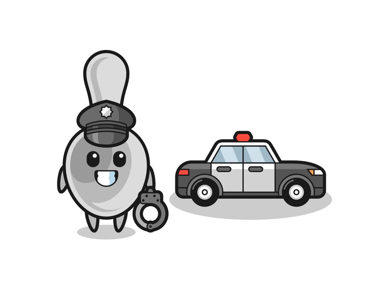 mascota de dibujos animados de cuchara como policía vector