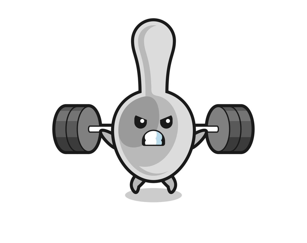 spoon mascot cartoon with a barbell vector