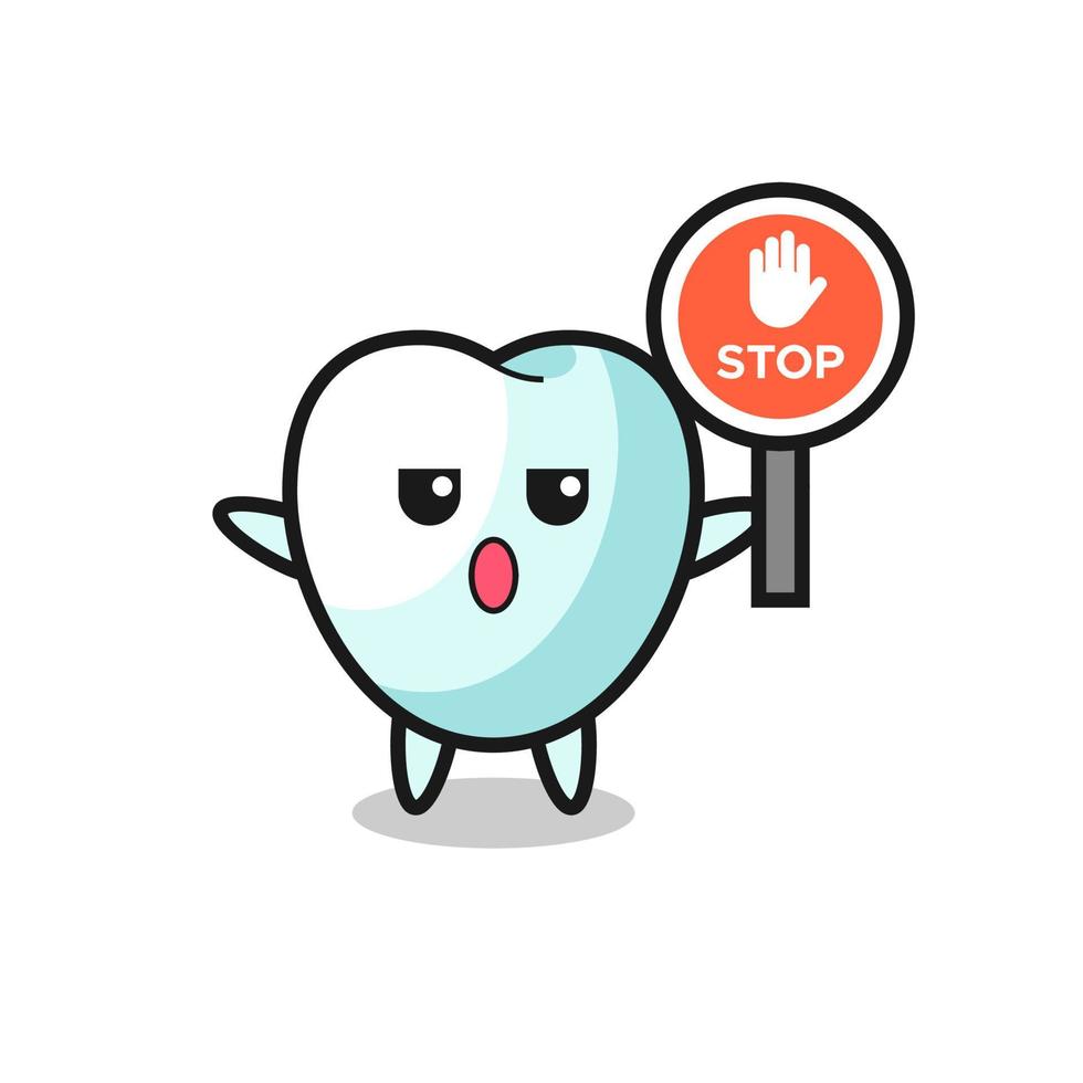 tooth character illustration holding a stop sign vector