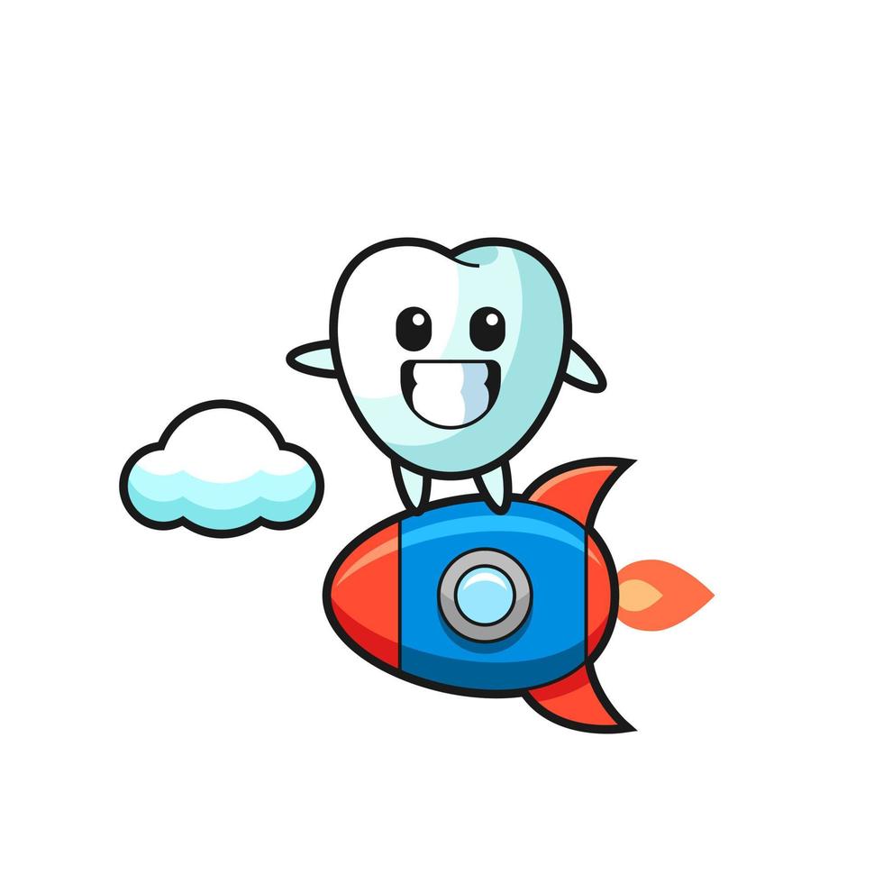 personaje de la mascota de los dientes montando un cohete vector