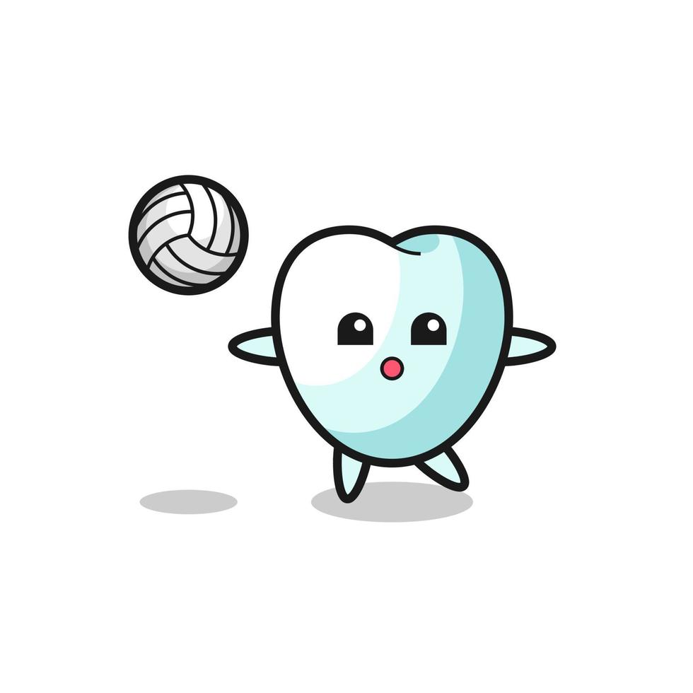 Character cartoon of tooth is playing volleyball vector