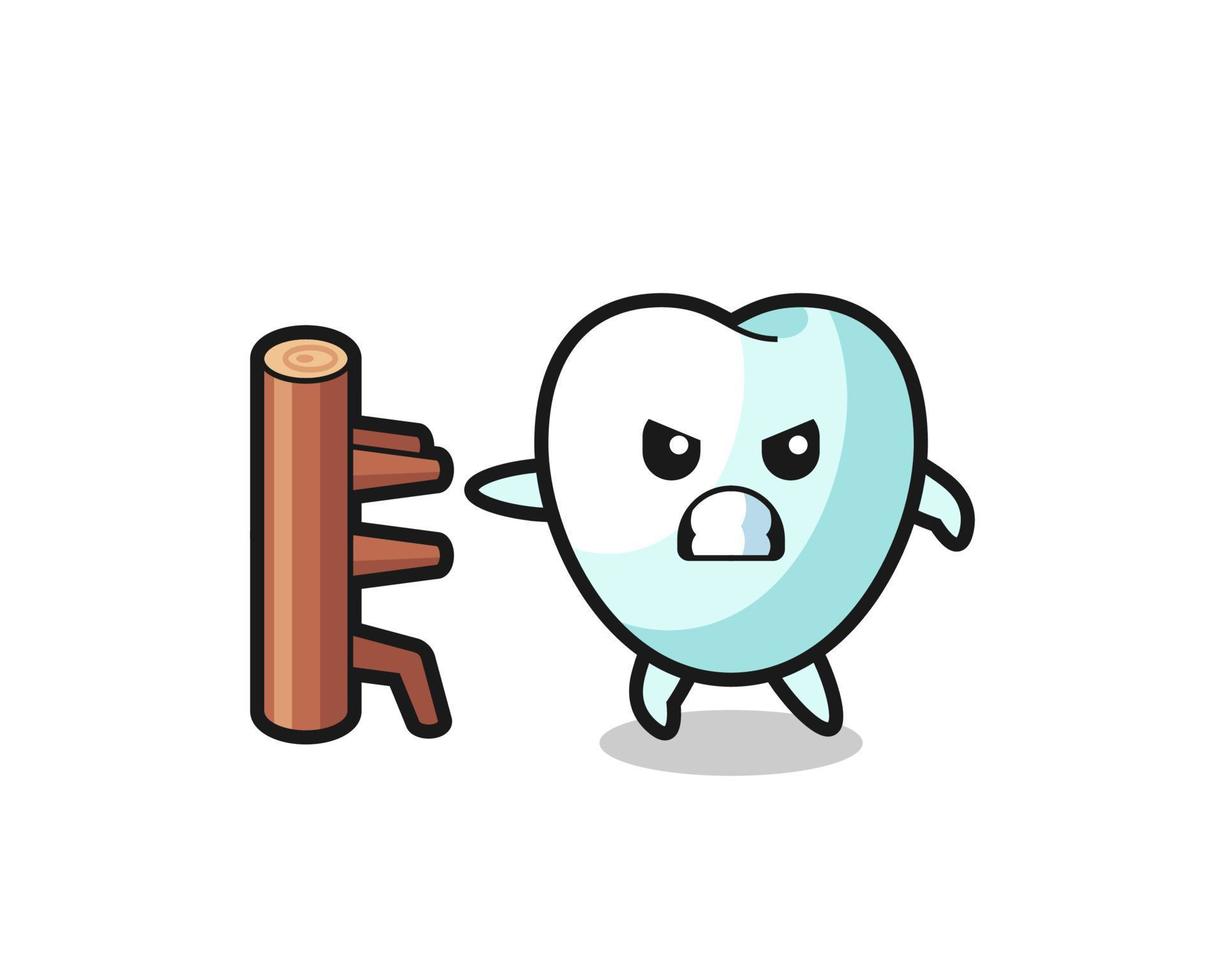 tooth cartoon illustration as a karate fighter vector