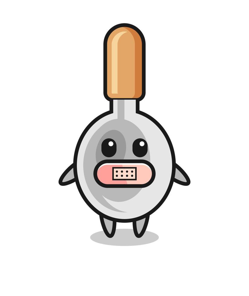 Cartoon Illustration of cooking spoon with tape on mouth vector