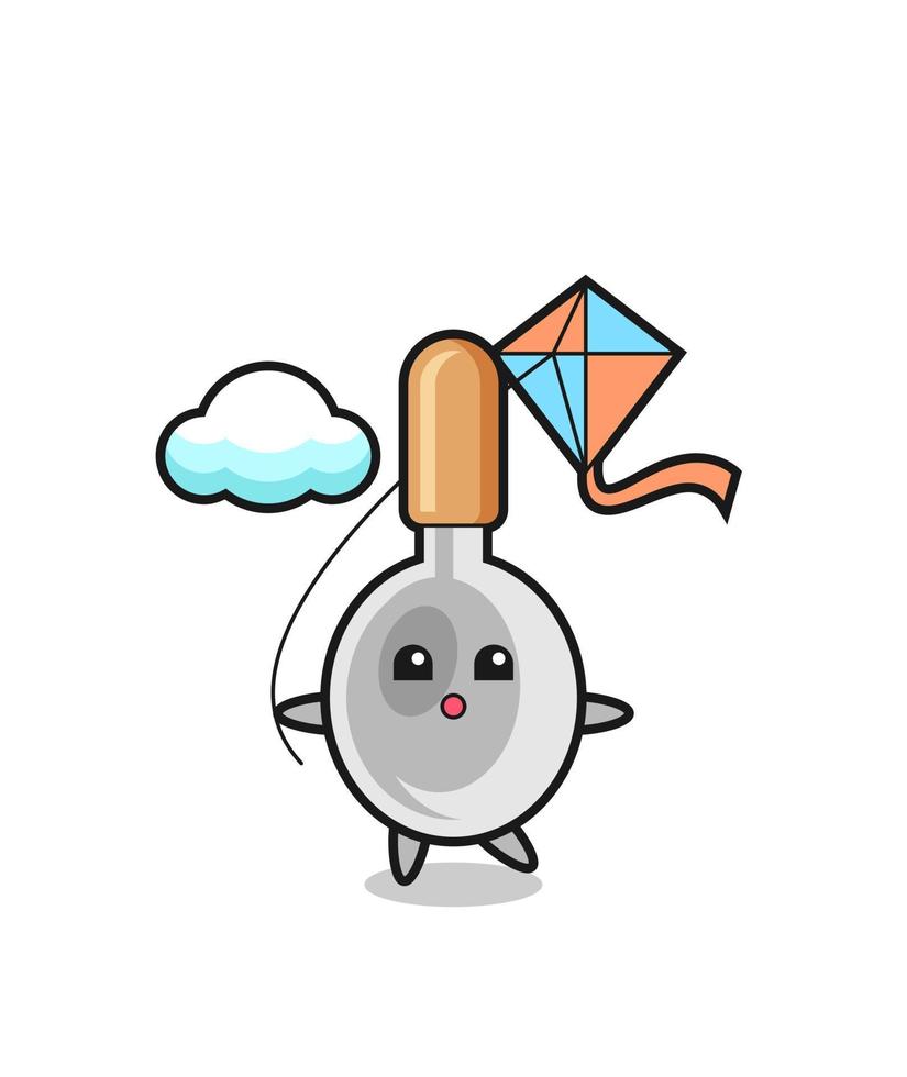 cooking spoon mascot illustration is playing kite vector