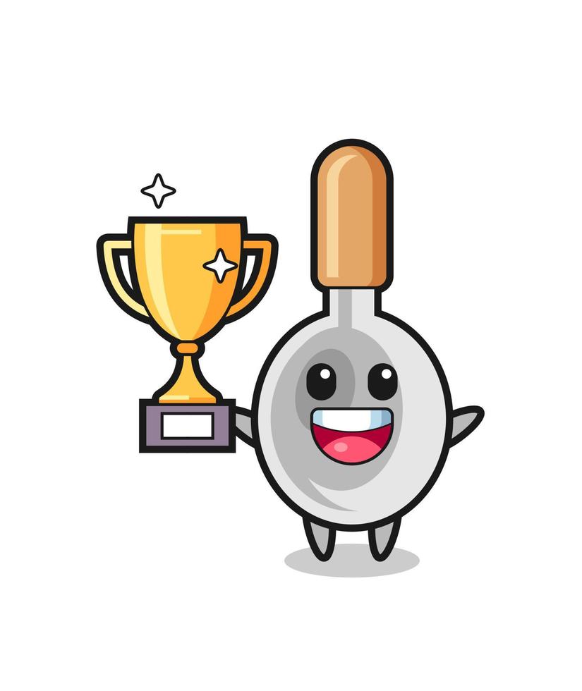 Cartoon Illustration of cooking spoon is happy holding up the golden trophy vector