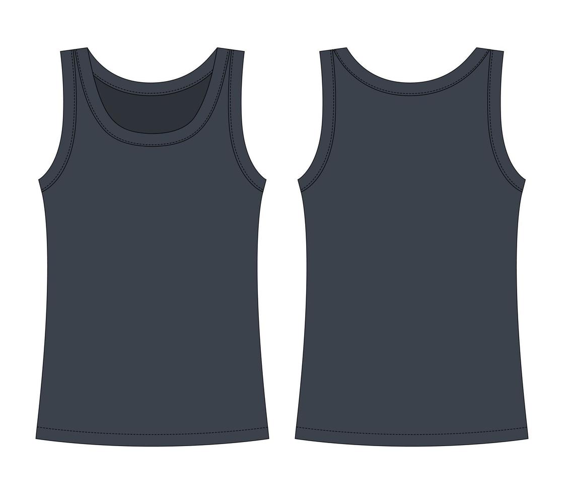 Sleeveless tank top technical sketch. Grey color. Children outline t shirt underwear vector