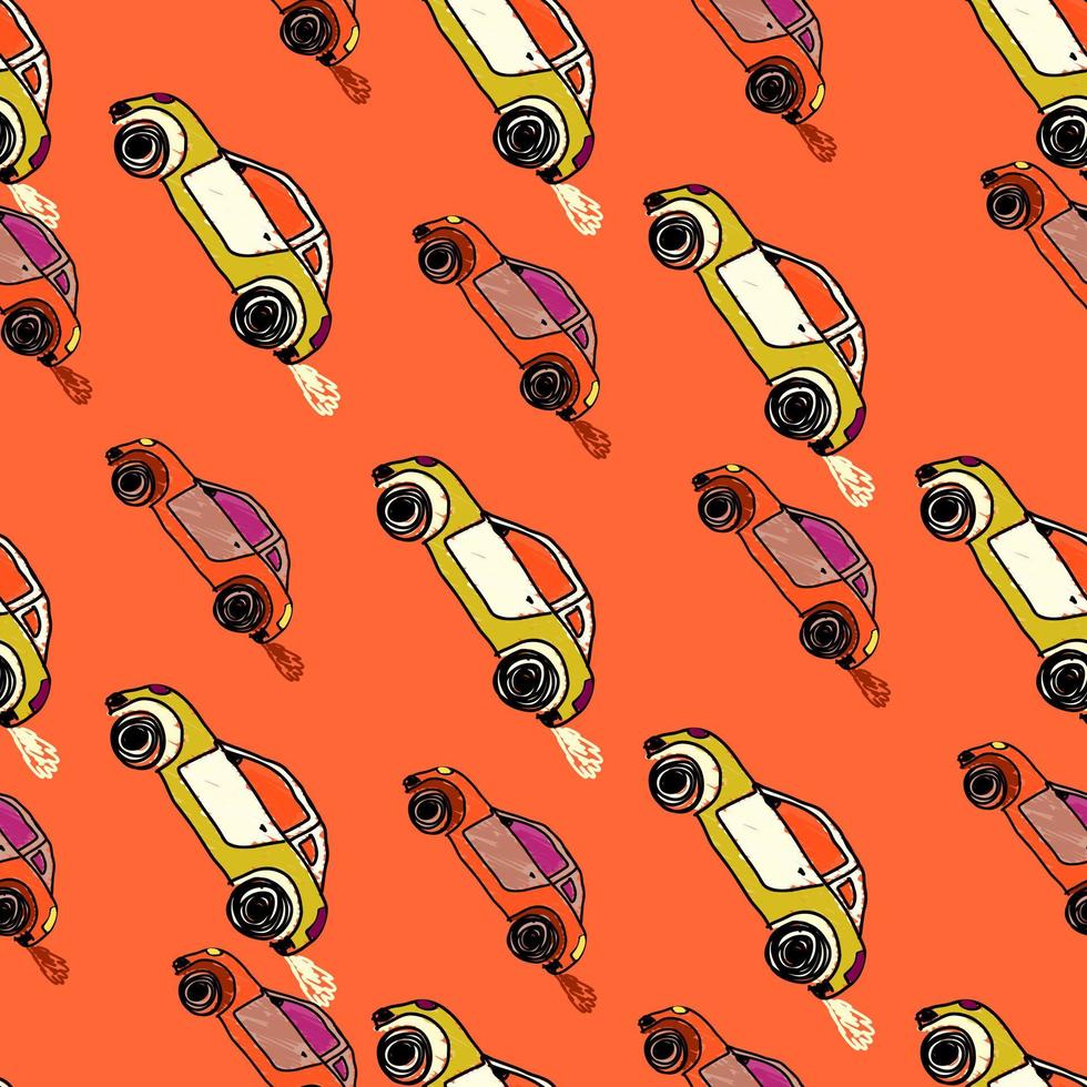 Cute sportcar seamless pattern. Transport wallpaper. Kids hand drawn automobile background. vector