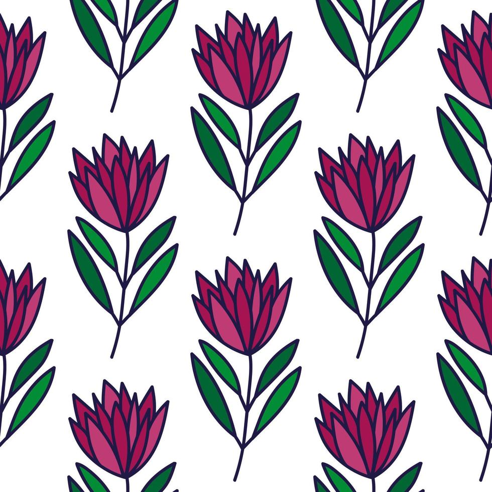 Beautiful flower seamless pattern. Simple outline floral wallpaper. vector