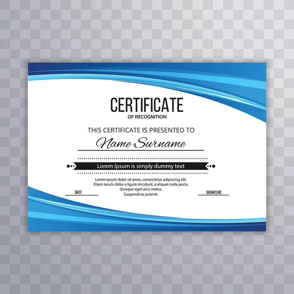 Certificate creative template blue wave design vector