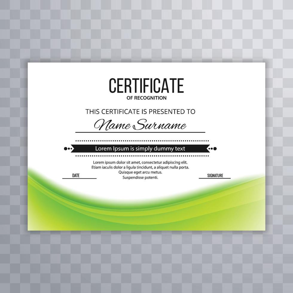 Abstract green wave diploma certificate design vector