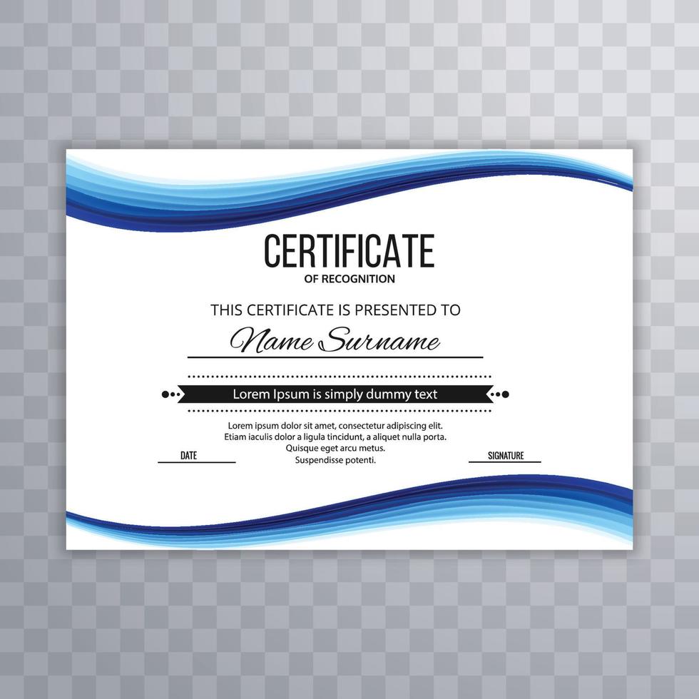 Abstract blue wave diploma certificate design vector