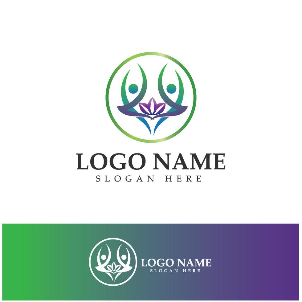 logo design of people doing yoga symbol icon illustration vector