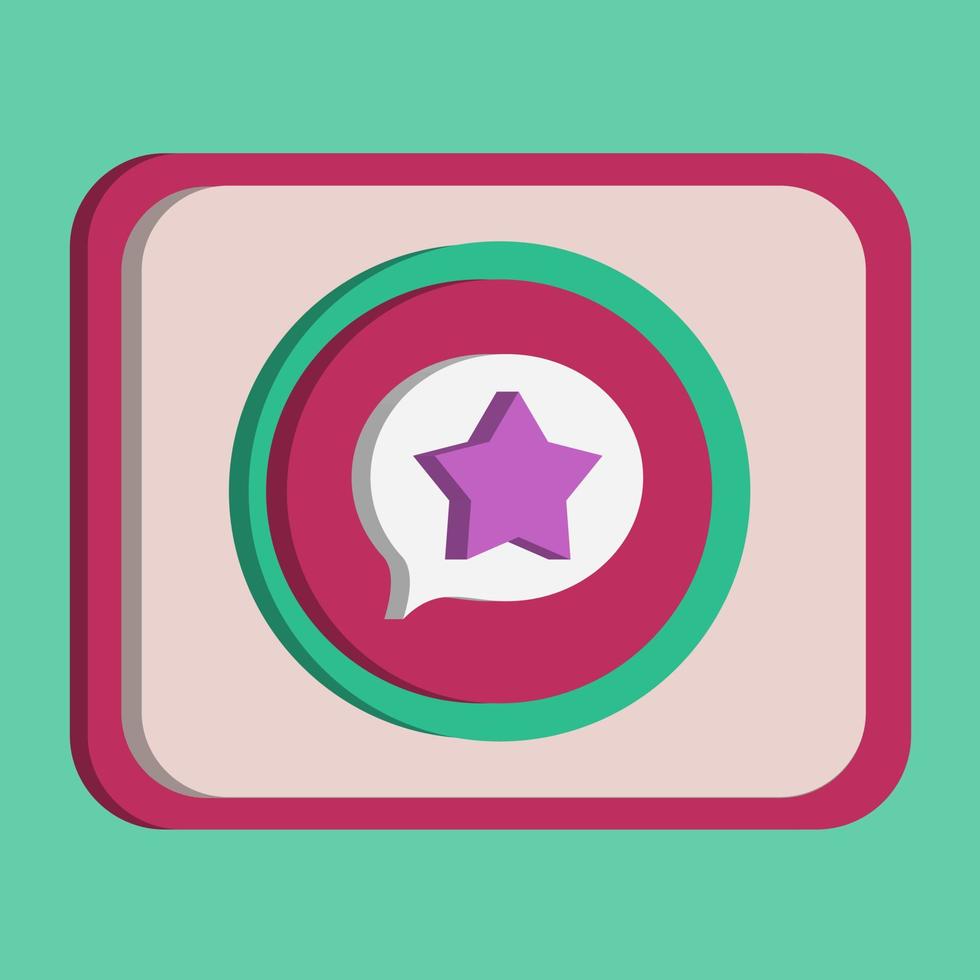 3D talk bubble star icon button vector with turquoise and pink background, best for property design images, editable colors, popular vector illustration