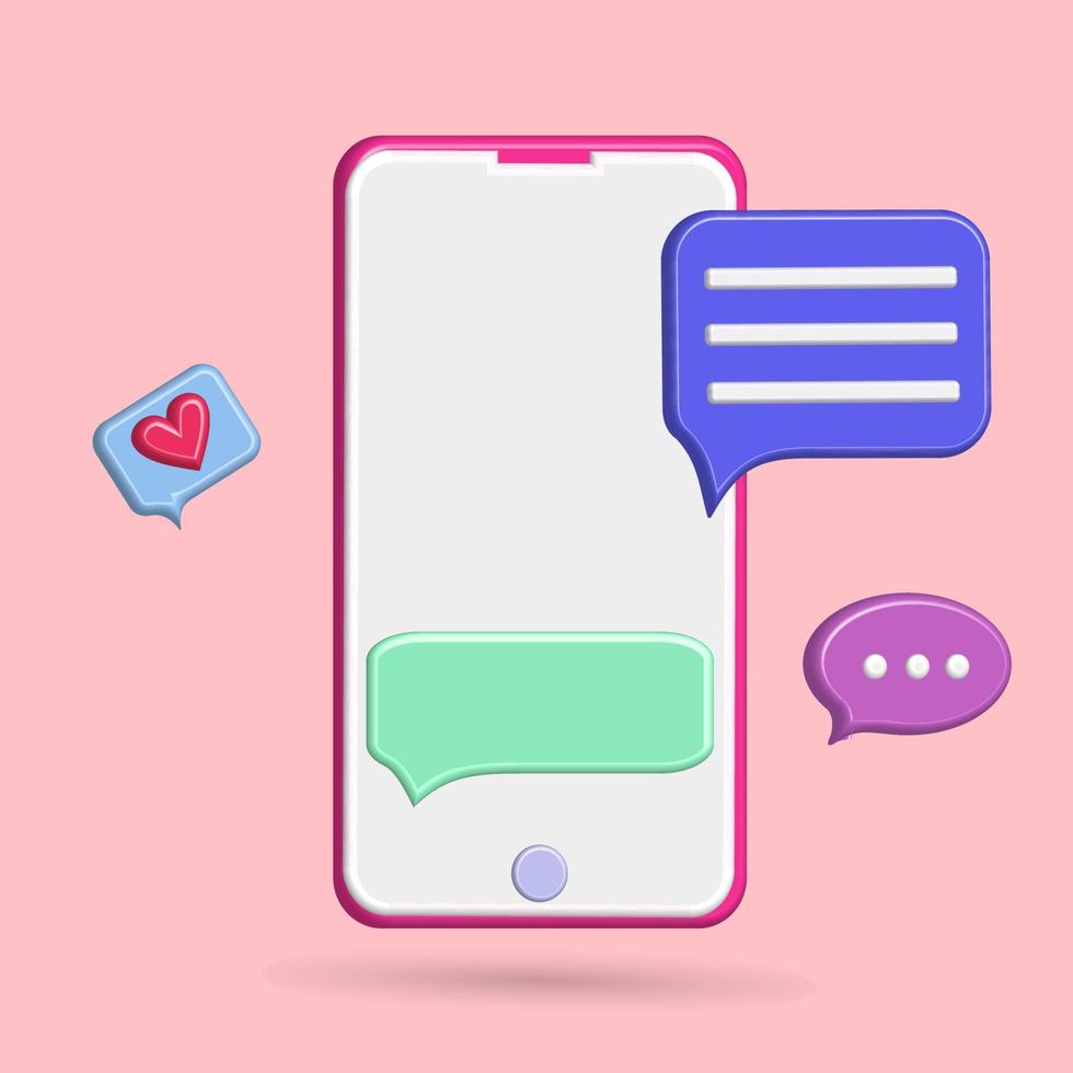 3D smartphone icon vector with speech balloon, chat activities, cartoon illustration