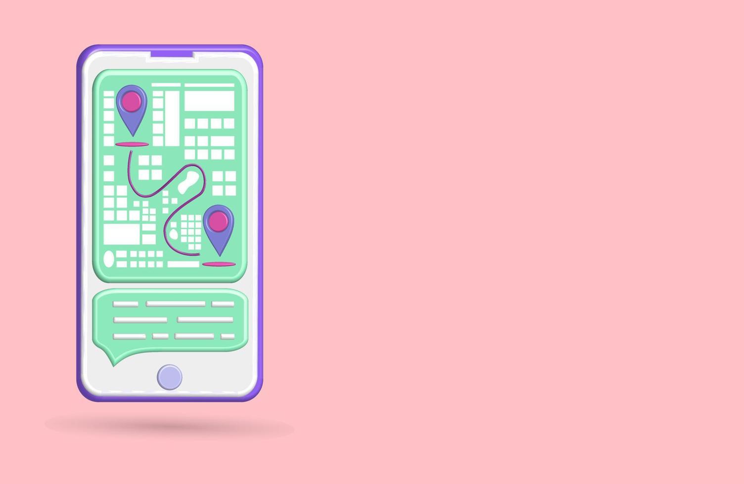 3D share location icon vector on maps or chatting social media, with green, blue and red colors and pink background