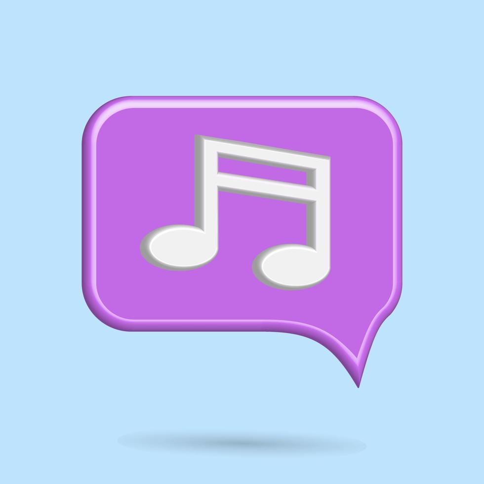 3D play music icon chord vector, purple speech bubble and blue background vector