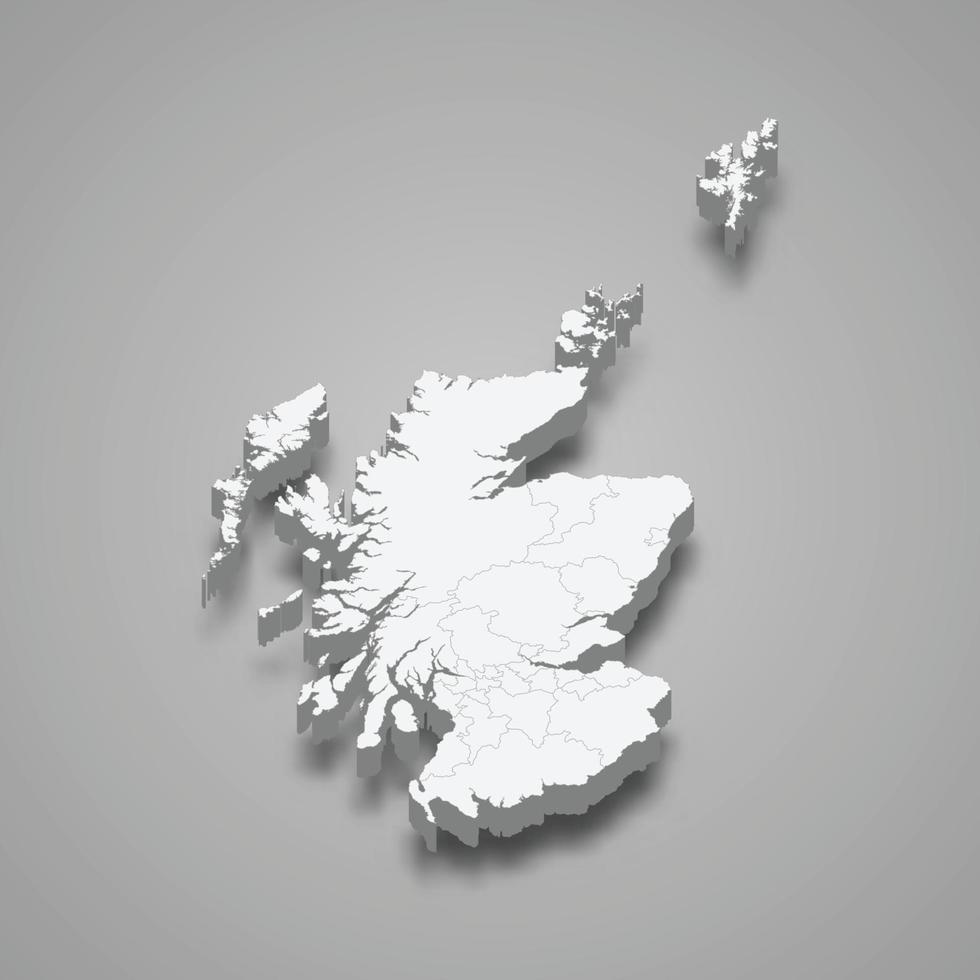 3d isometric map of Scotland, isolated with shadow vector