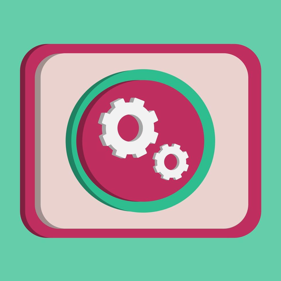 3D setting gear icon icon button vector with turquoise and pink background, best for property design images, editable colors, popular vector illustration