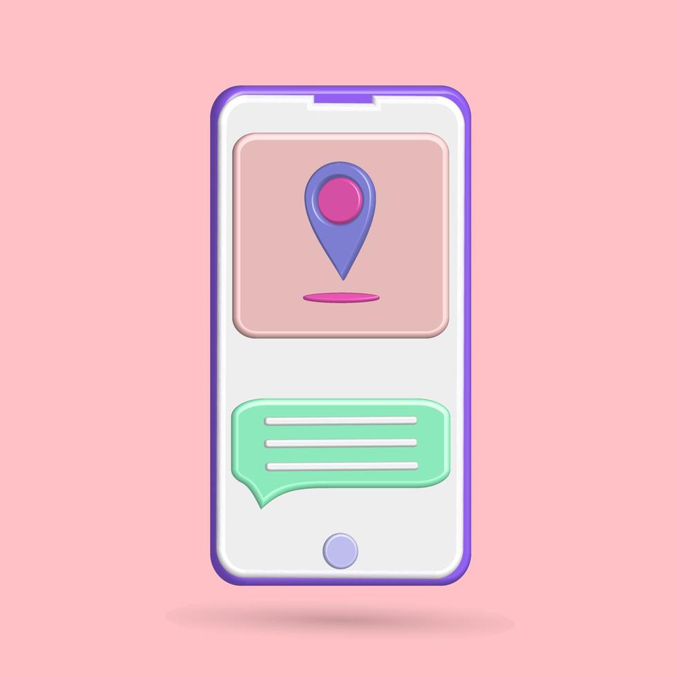 3D share location chat bubble smartphone icon vector with various colors and pink background for your social media post or sales promotion business