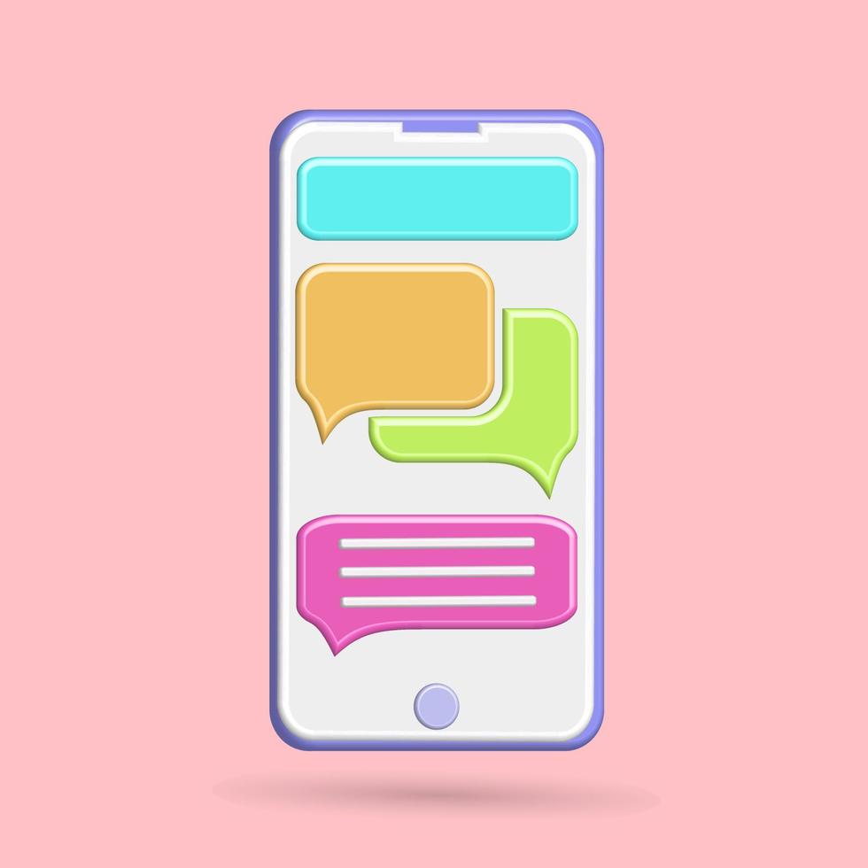 3D smartphone icon vector with speech balloon, chat activities, cartoon illustration
