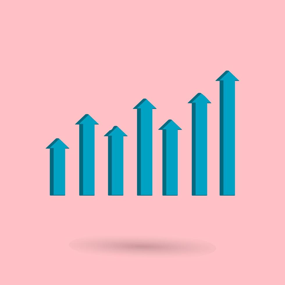 3D up arrow graph that shows the increase or growth of the progress of a target, vector illustration