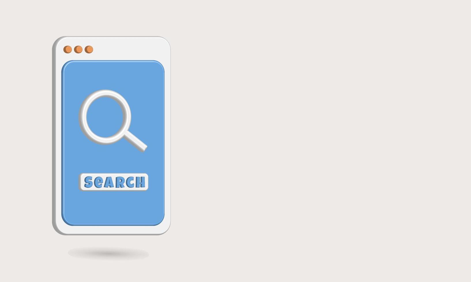 3D search icon vector illustration on smartphone screen with blue background