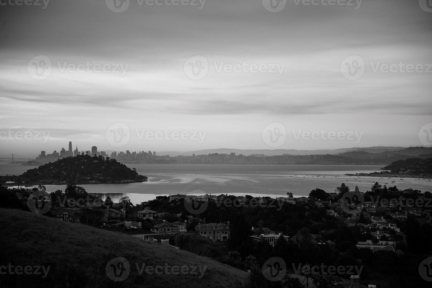 San Francisco Skyline Distant View Black and White photo