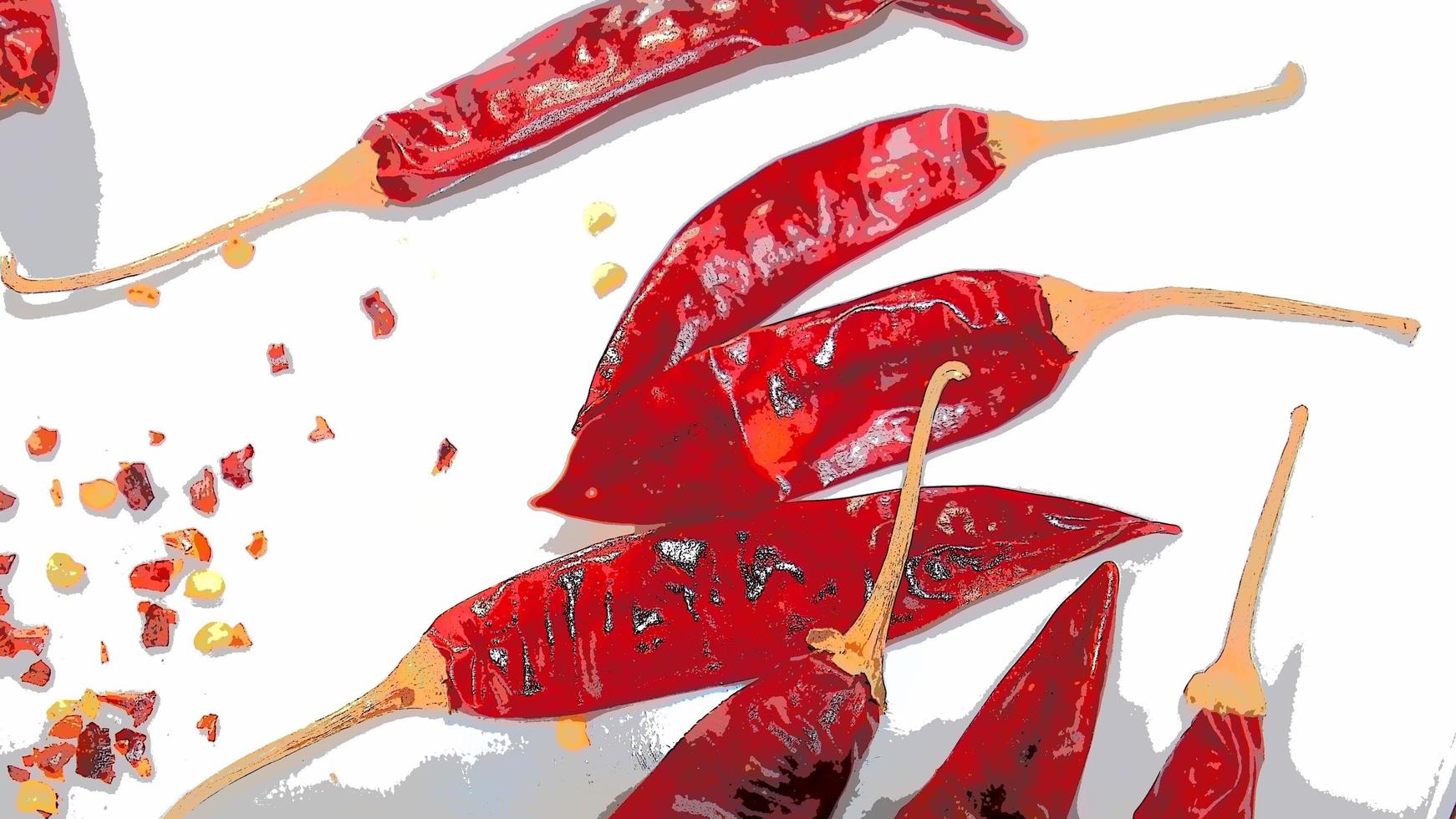 Red Chili Peppers, Chili Pepper Flakes shown against a white background photo