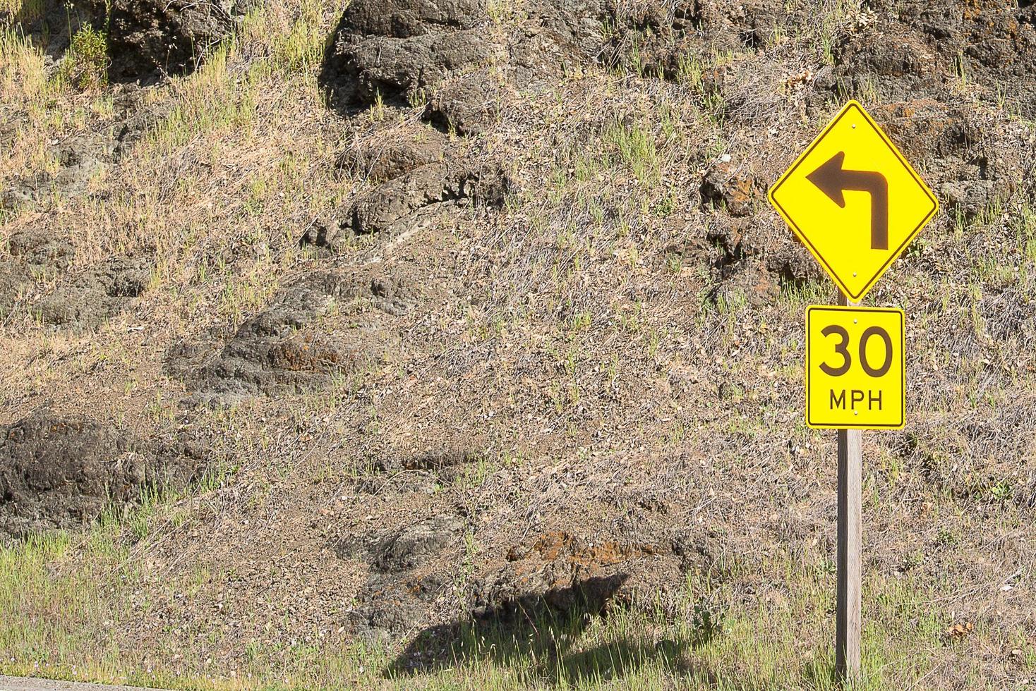 Left Turn Ahead 30 MPH Yello photo